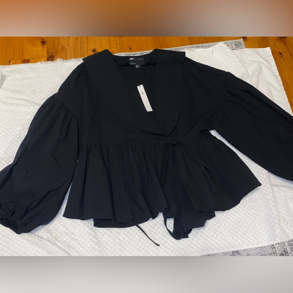 Asos black long sleeve puff top, with ties.
